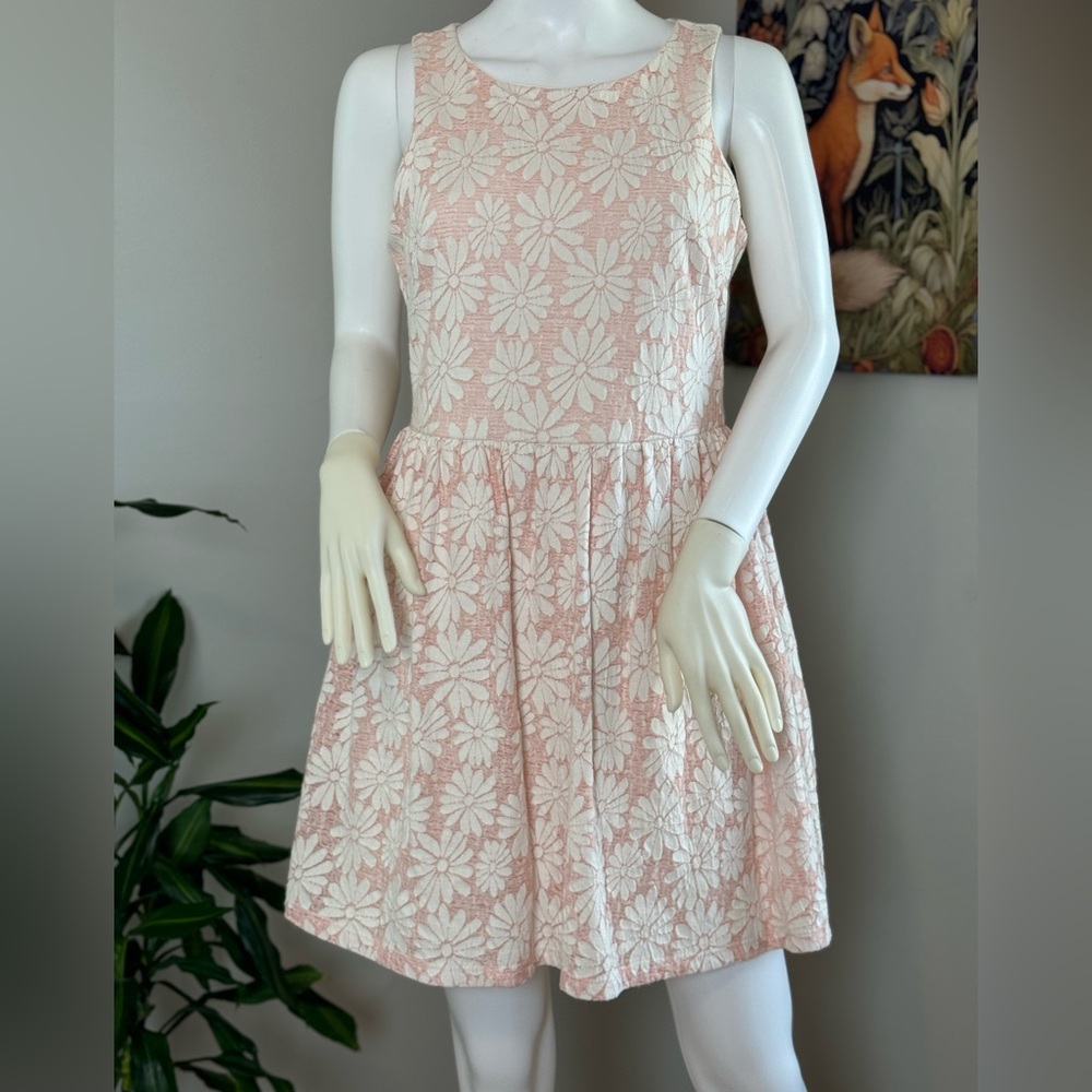 Freeway Cream & Pink Daisy Skater Dress Size Large